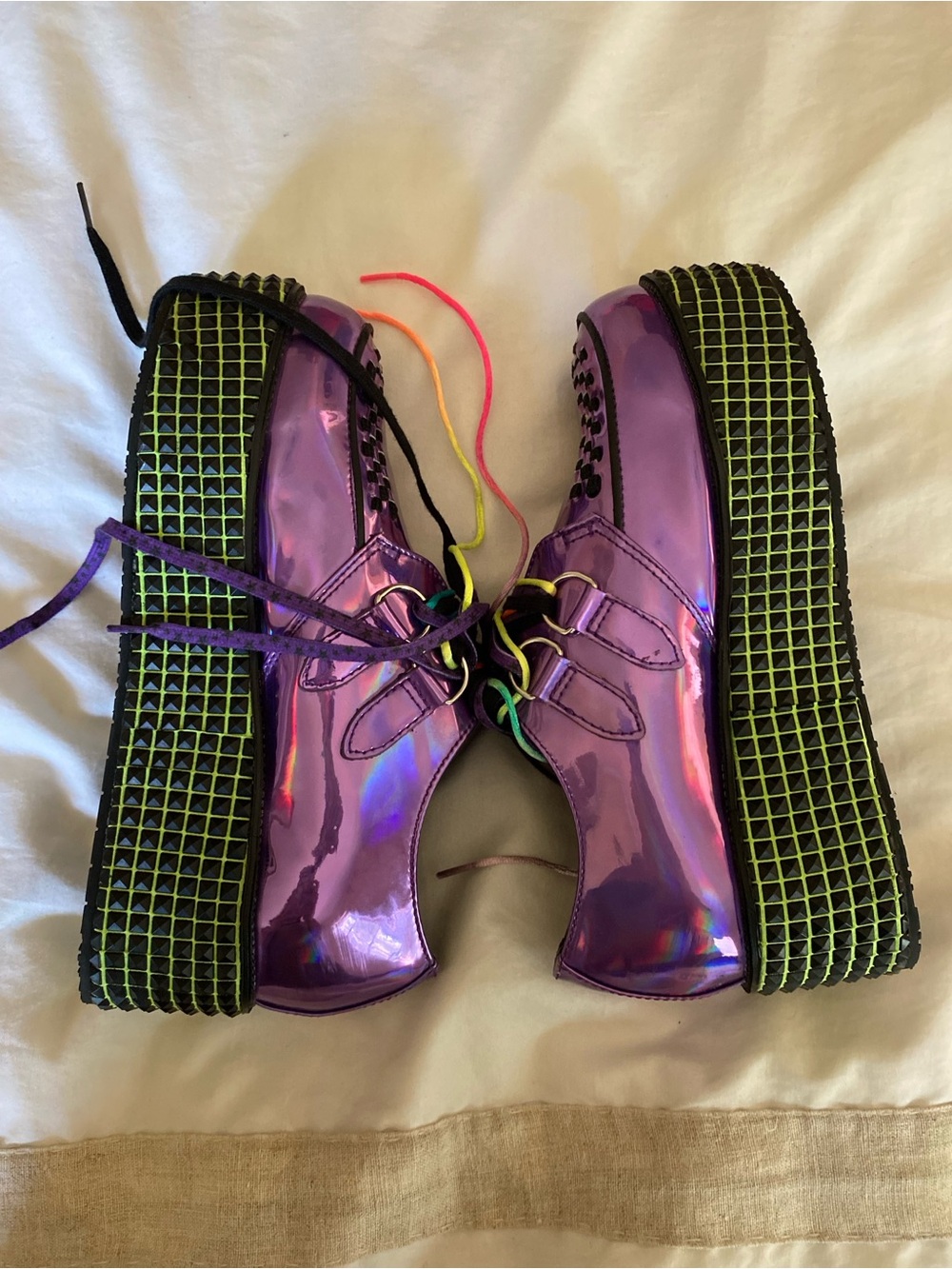 T.U.K. X Dolls Kill Iridescent Purple Creepers Platform Pastel Goth Size W8 M6 - Picture 4 of 11